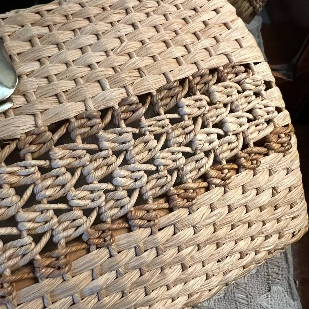 Woven Rattan Top-Handle Bag in Natural Tan